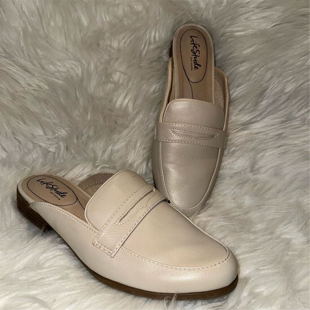 Life Stride‎ Women's Margot Slide Loafers Ivory Cream Size 8.5W Casual Flats